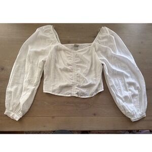 A New Day White Off Shoulder Blouse Women's Long Sleeve Smocked Crop Top Size L